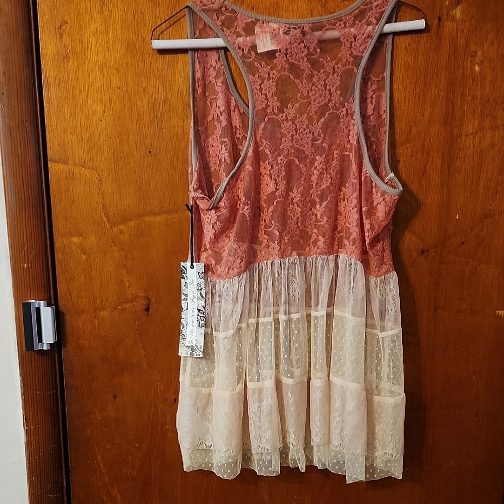 Paper Tee Lace and Mesh Chemise - Pink and Cream - Picture 2 of 2
